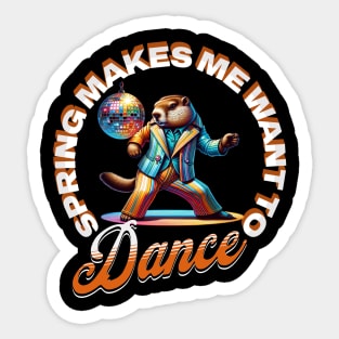 Spring Makes Me Dance Groundhog Funny Spring Dance Sticker